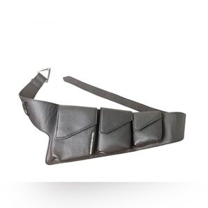 Maniere De Voir Black Genuine Leather Waist Belt Bag